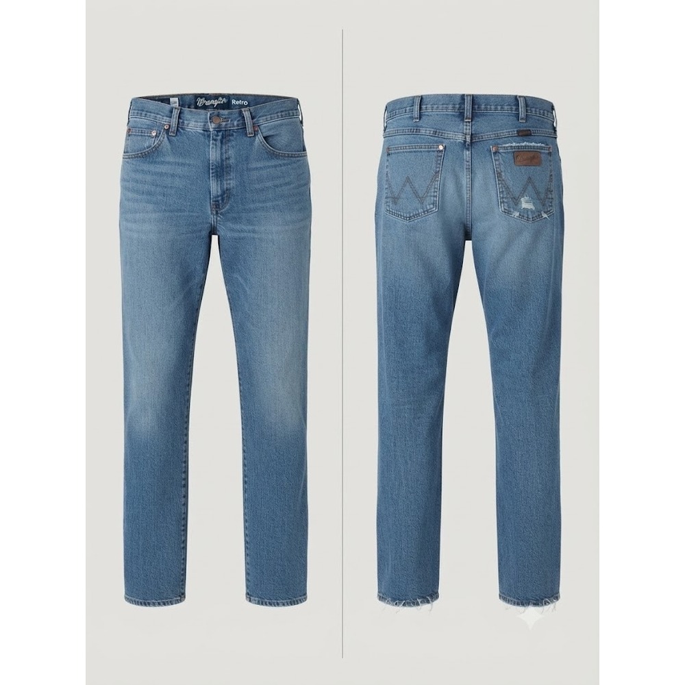 Wrangler Retro Straight Jeans Men 32x34 Y2K Western Cowboy Distressed Frayed Hem